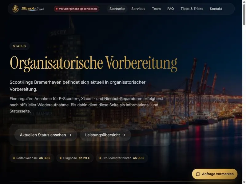 Screenshot der Live-Website ScootKings